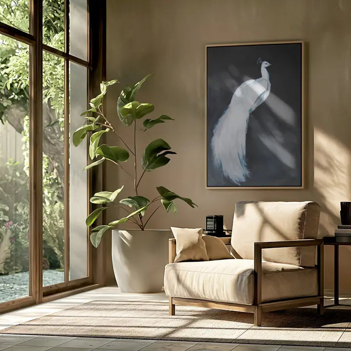 Majestic White Peacock" Framed Print Wall Art