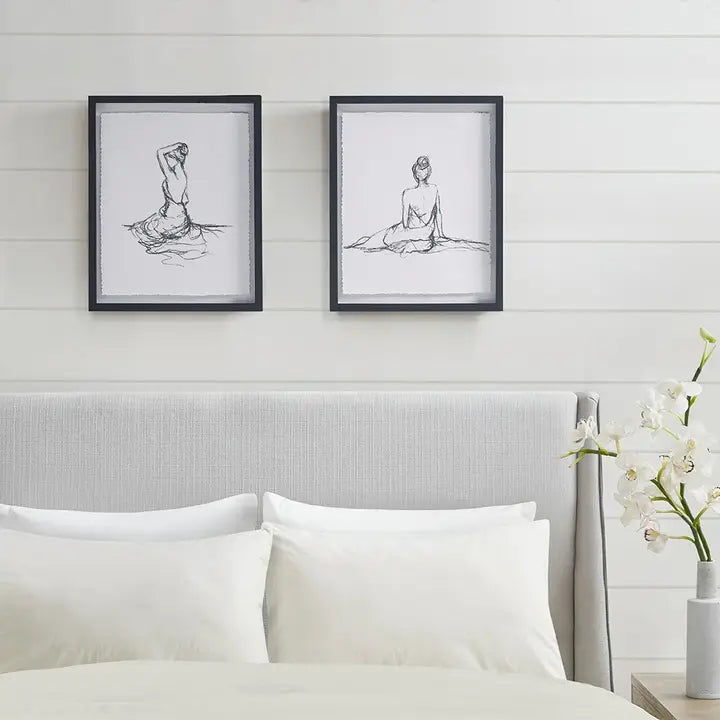 Feminine Figure Sketch Wall Decor Framed Art 2-PIece Set