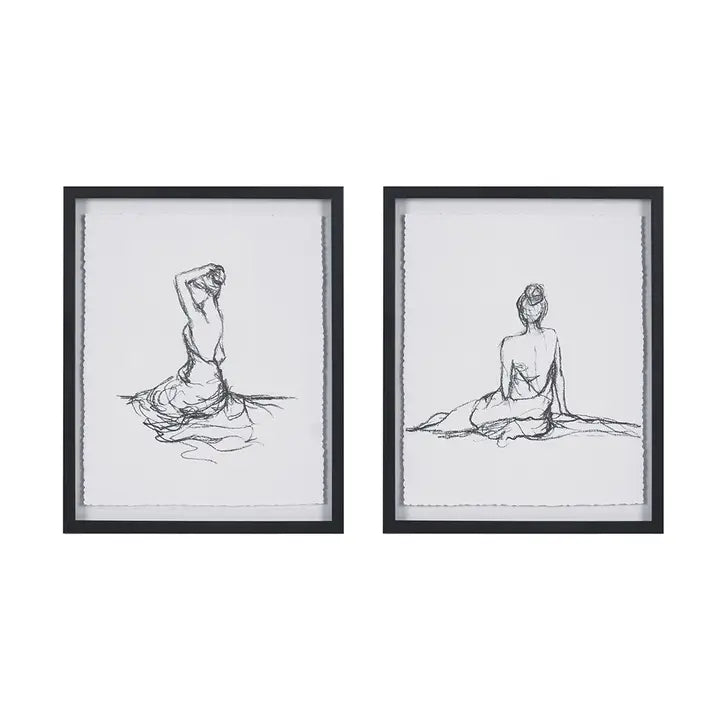 Feminine Figure Sketch Wall Decor Framed Art 2-PIece Set